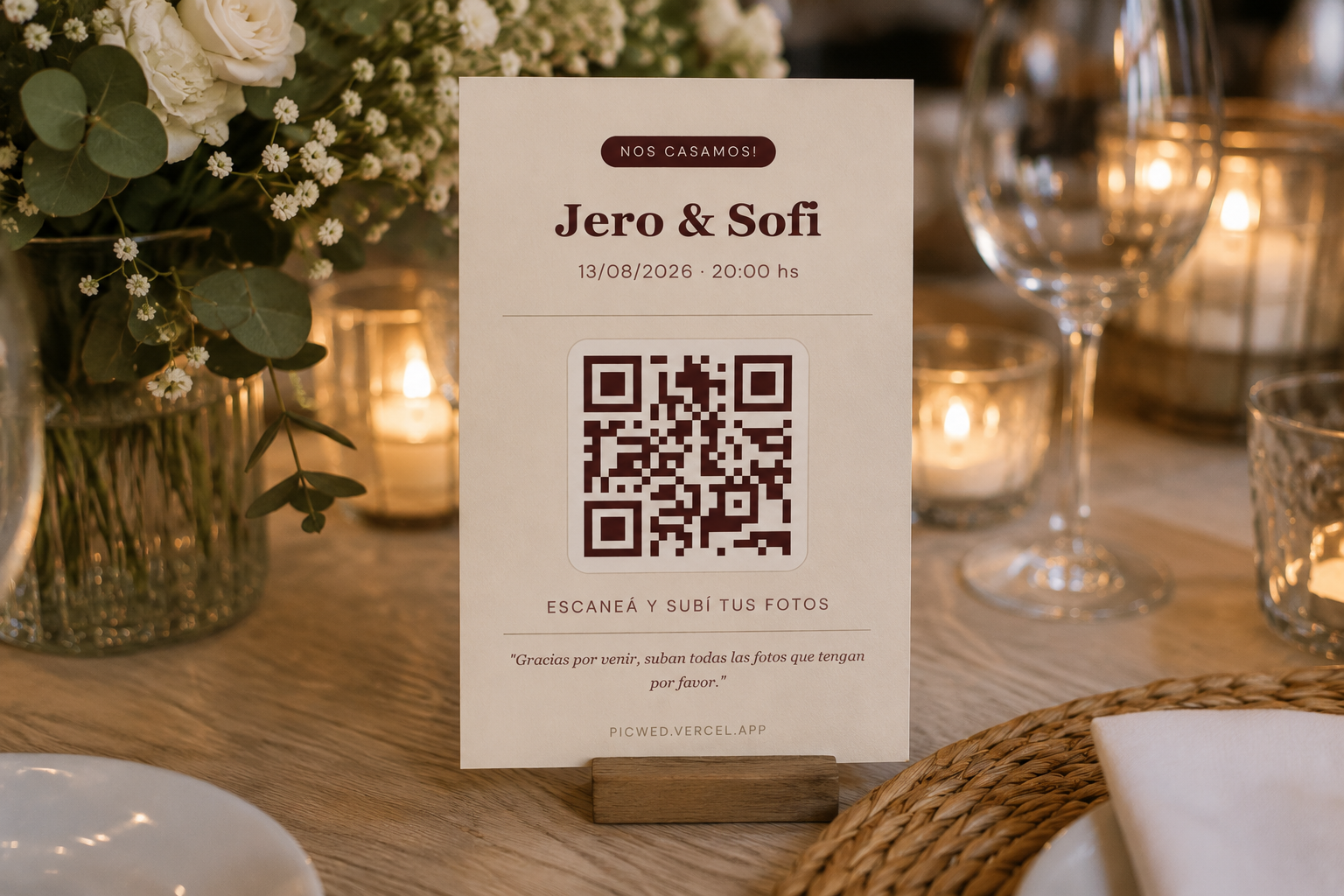 Tarjeta QR en la mesa del evento